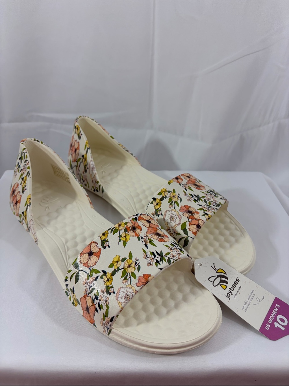 NWT Joybees Women's Size 10 Floral White Slide Sandals